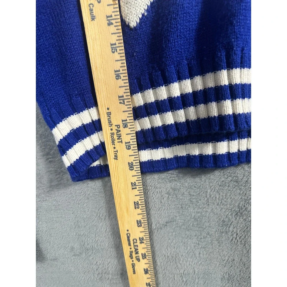 H&M Divided Chicago Varsity Knit Sweater Womens M Blue Cropped V Neck Preppy